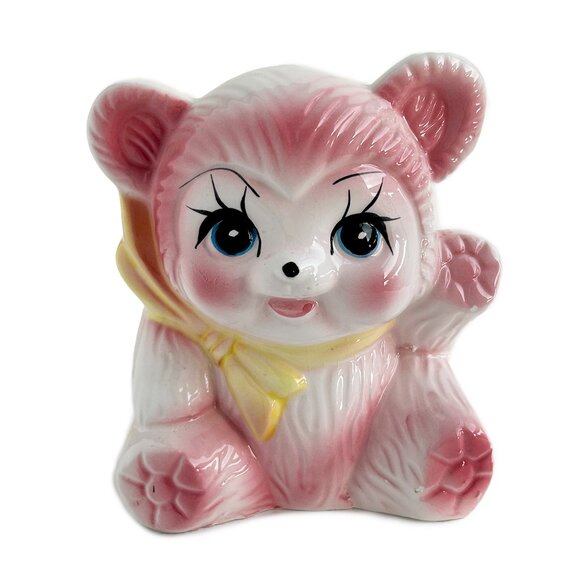 Vintage Pink Baby Bear Ceramic Planter - Picture 1 of 5